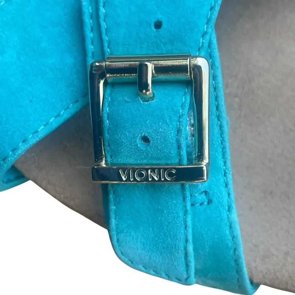 VIONIC Anka Teal Suede Leather Sandal Cork Wedges Size 7
